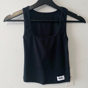 NWT Siella Cotton Rib Square Neck Tank Black